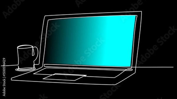 Fototapeta Linear Workspace: Minimalist Vector Art of a Laptop
