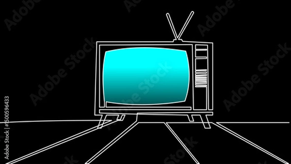 Fototapeta Linear View: One-Line Vector Art of a Vintage TV
