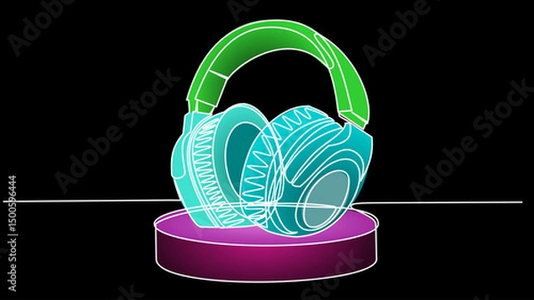 Fototapeta Connected Beats: Headphones Drawn with a Single Stroke