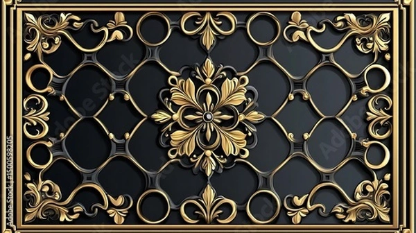 Obraz Gold ornate grille, dark background, design element