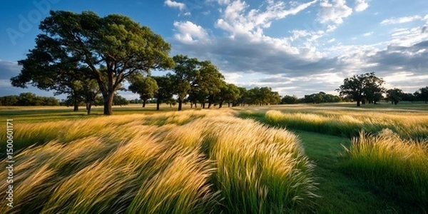 Obraz Whispering grass waves in sunlit field