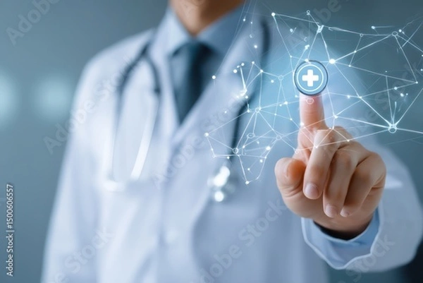 Fototapeta Blockchain applications improving privacy and access to healthcare data for patients and providers.