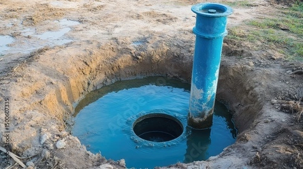 Obraz Submersible pump placed in deep well with clear vertical alignment
