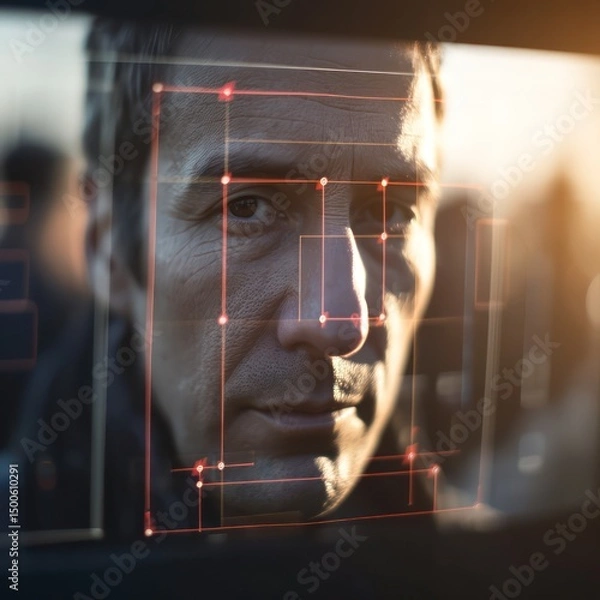 Obraz Advanced surveillance system using facial recognition to monitor and secure public areas.