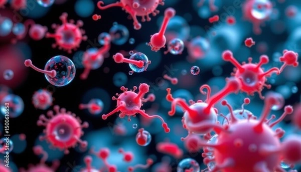 Fototapeta a close up of a microscopic environment filled with tiny bubbles that resemble cells