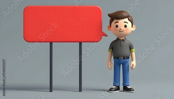 Fototapeta Abstract 3D avatar standing next to a message bubble