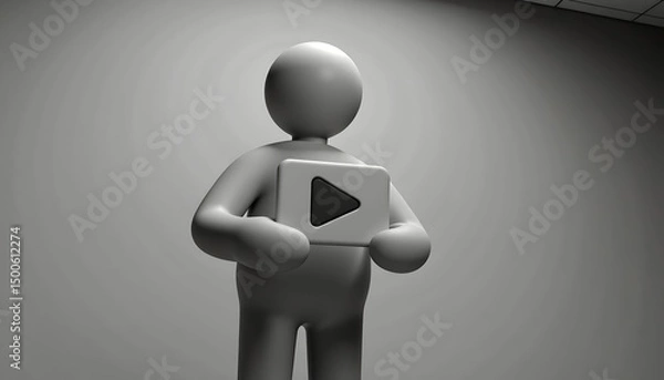 Fototapeta Basic figure holding up a video play button, monochromatic colors