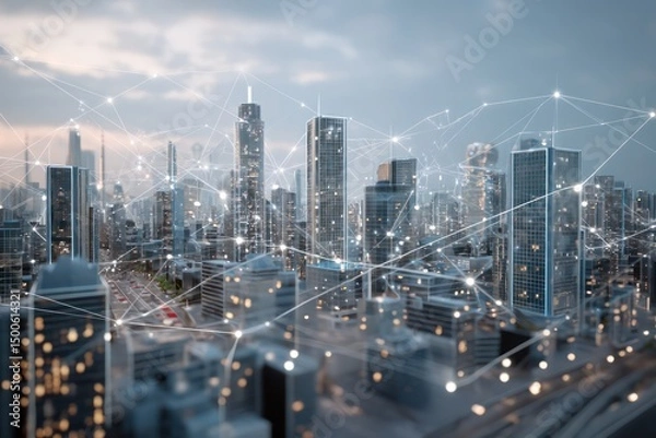 Obraz Building energy-efficient smart cities with IoT and AI technologies for improved infrastructure.