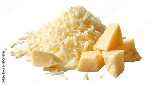 Fototapeta Cheese chunks and shreds food preparation ingredient