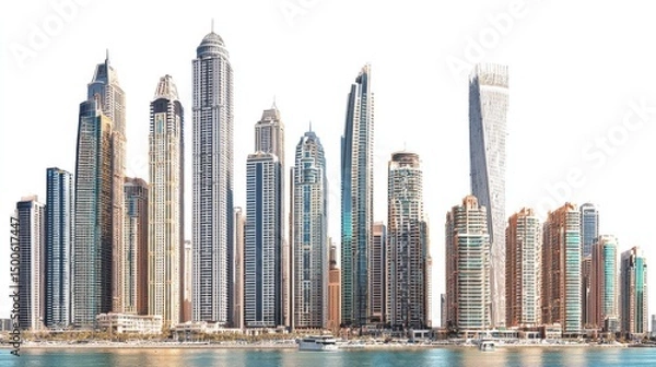 Fototapeta Modern Skyline of Skyscrapers in Dubai Reflecting Innovation and Luxury Living Against Clear Sky with Waterfront View