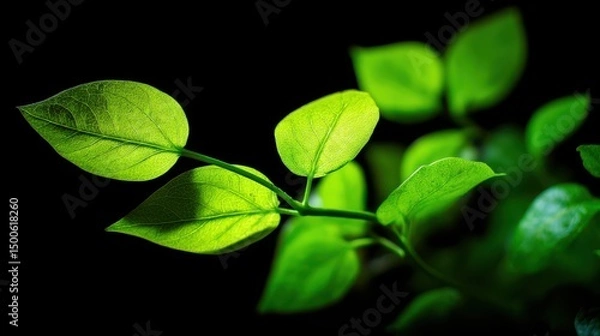 Fototapeta Vibrant Green Leaves Displaying Lush Texture Against Dark Background for Nature and Botanical Photography Projects