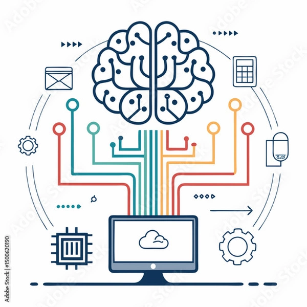 Obraz Design a bold, vector illustration of a brain computer interface; emphasize strong lines and impactful visuals.