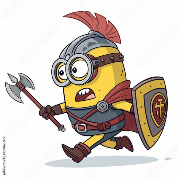 Obraz Create a bold, vector illustration of a battle-ready Minion, wielding a weapon, with thick outlines and vibrant colors.  Show determination and aggression.