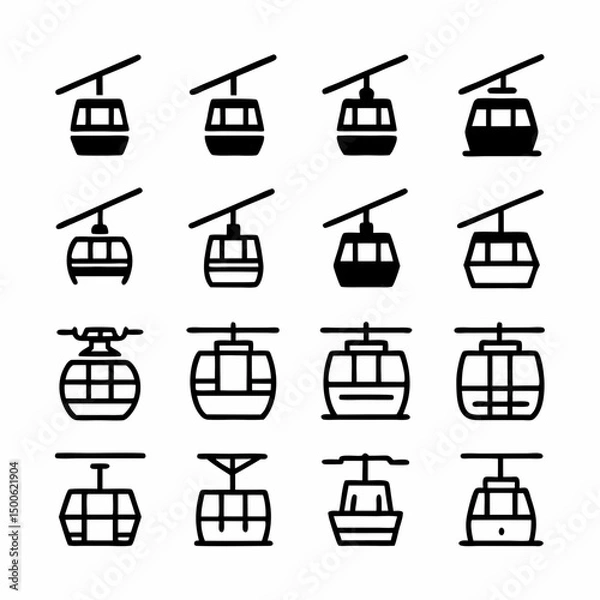 Obraz Design a vector icon pack featuring bold-stroke cable cars; various angles, styles, and sizes. Include variations for uphill and downhill travel.