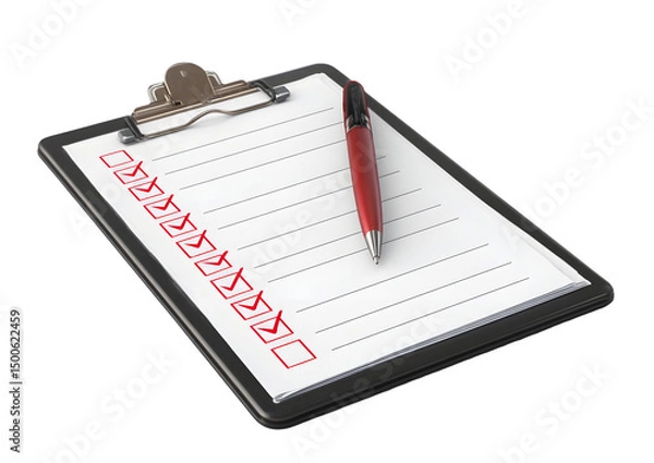Fototapeta Clipboard with checklists and red pen