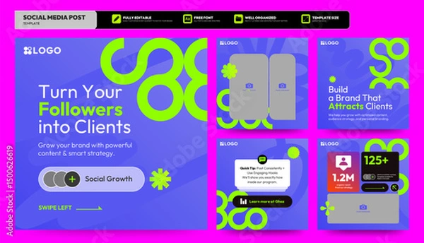 Obraz Business digital marketing agency Instagram and facebook square post template. Instagram tips post collection tutorial, tip, trick, quick tips, layout template design, modern, gradient.