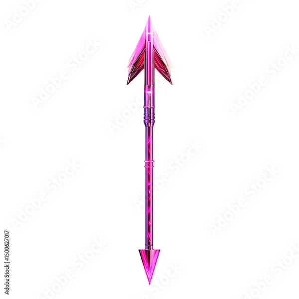 Fototapeta Futuristic Arrow with Digital Accents in Neon Fuchs Isolated on Transparent Background