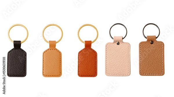 Fototapeta stylish leather keychain flat lay, everyday leather keychain isolated