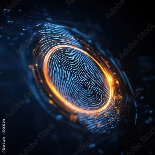Obraz Biometric fingerprint technology used to control access and improve digital security systems.