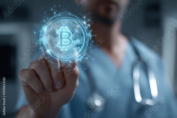 Obraz Blockchain tech revolutionizing healthcare, providing secure data privacy and efficient access.