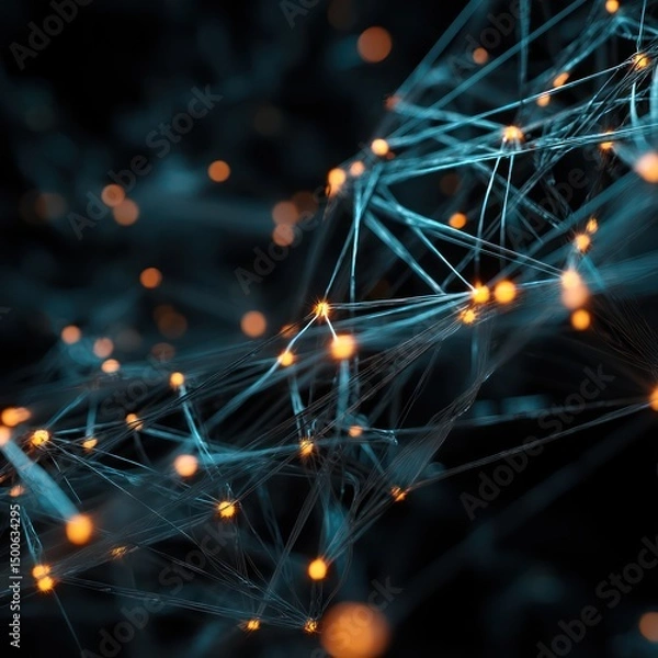 Obraz Intricate data network with glowing nodes and complex interwoven connections for enhanced integration.