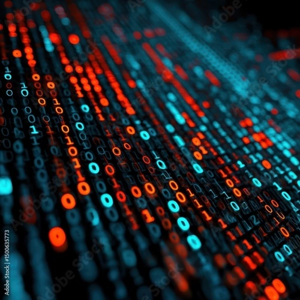 Obraz Digital representation of binary code, symbolizing the core language of computers and technology.