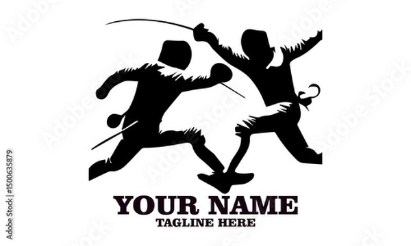 Obraz Two fencing sport duel competition line vector illustration, Two fencing sport duel competition logo design. Fencing sport logo vector design with white background