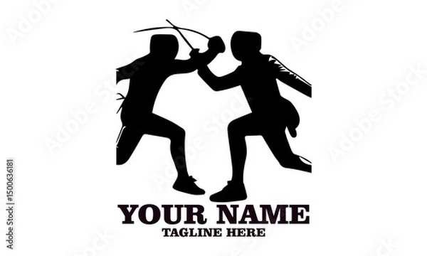 Obraz Two fencing sport duel competition line vector illustration, Two fencing sport duel competition logo design. Fencing sport logo vector design with white background