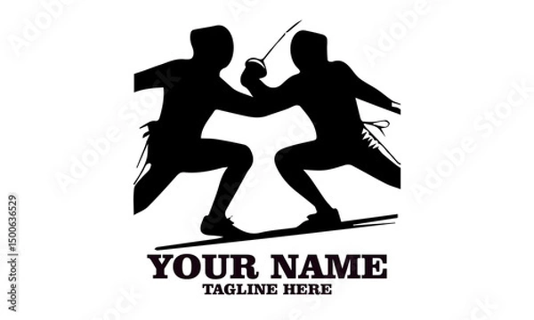 Obraz Two fencing sport duel competition line vector illustration, Two fencing sport duel competition logo design. Fencing sport logo vector design with white background