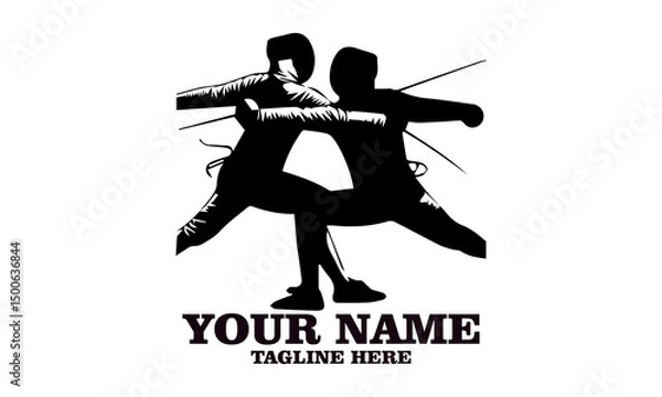 Obraz Two fencing sport duel competition line vector illustration, Two fencing sport duel competition logo design. Fencing sport logo vector design with white background