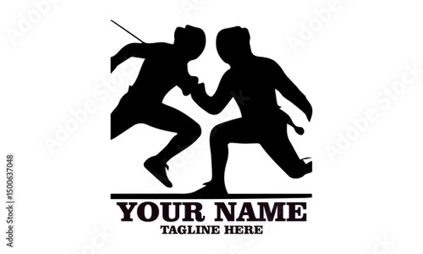 Obraz Two fencing sport duel competition line vector illustration, Two fencing sport duel competition logo design. Fencing sport logo vector design with white background