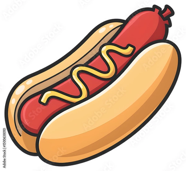 Fototapeta clipart hot dog with squiggly mustard and bright red sausage in 2d style