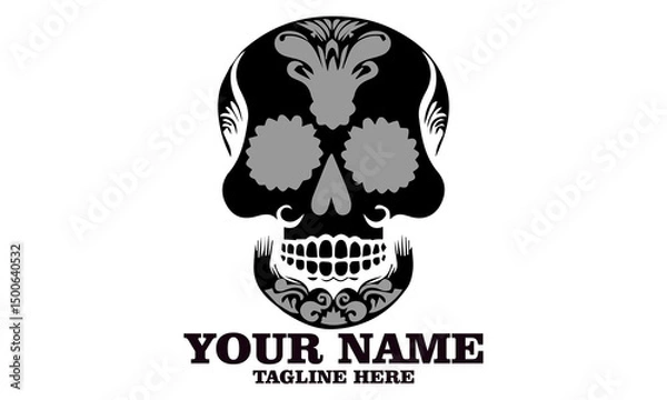 Obraz Cute skull logo icon, sugar skull day of the dead vector illustration design isolated on white background. dia de los muertos and sugar skull logo design