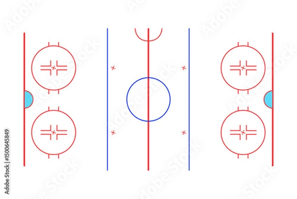 Obraz Overhead view is showing hockey rink flat design with transparent background and red-blue markings