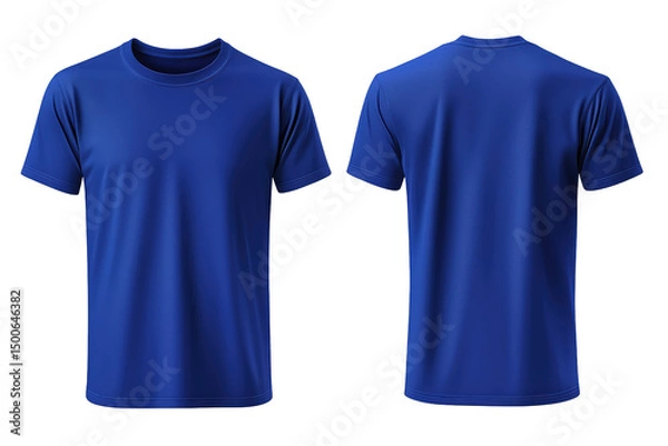 Fototapeta A blue t shirt shown from the front and back on a black background in a studio setting display