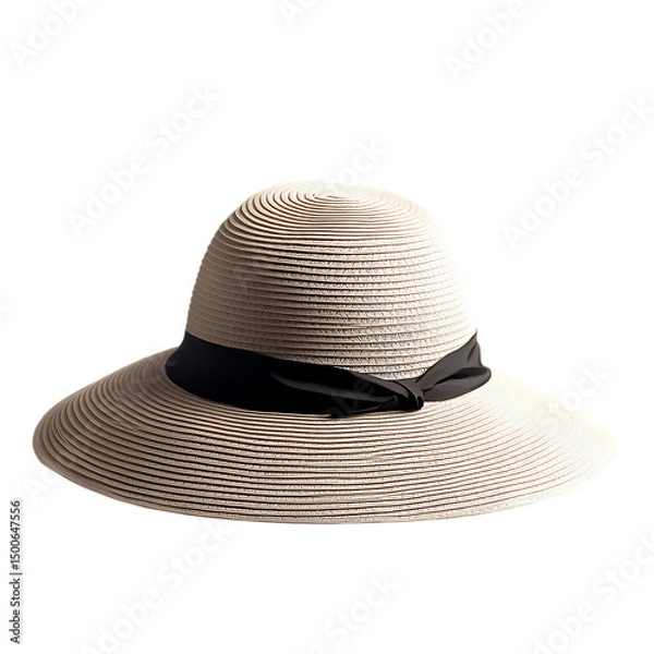 Fototapeta Refined Wide Brim Sun Hat with Smooth Elegant Contour Isolated on Transparent Background