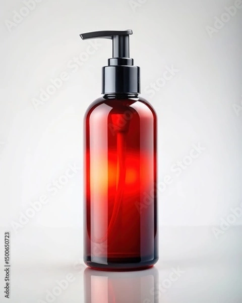 Fototapeta Amber Glass Pump Bottle Packaging Mockup Perfect for Skincare, Lotion, or Shampoo