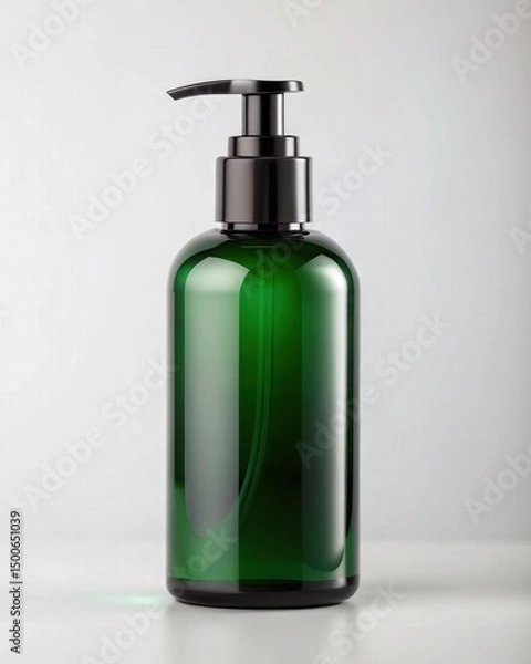 Fototapeta Elegant Green Plastic Pump Bottle Mockup for Cosmetics or Liquid Soap
