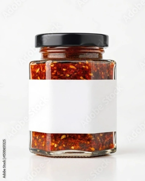 Fototapeta Spicy Chili Sauce in Glass Jar with Blank Label - Food Product Mockup