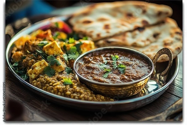 Obraz Delicious Indian Cuisine with Curry, Paneer, and Fresh Bread