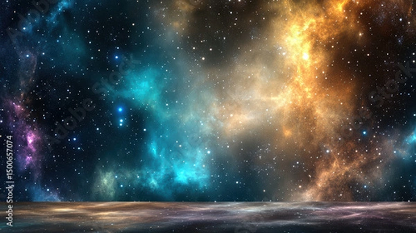Fototapeta Vibrant cosmic fog with colorful gradients fills starry sky, creating mesmerizing scene