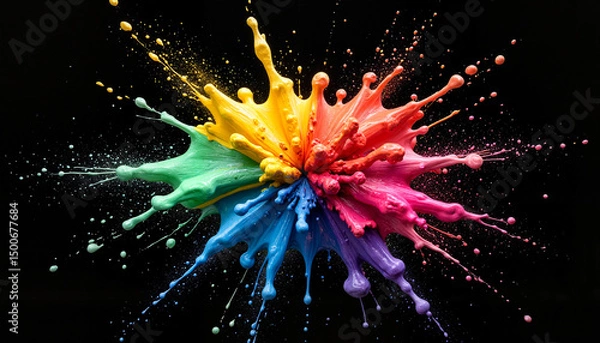 Fototapeta Colorful paint splash on black background creating dynamic effect  