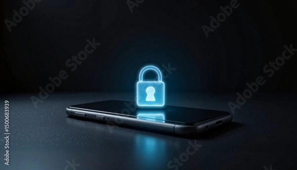 Fototapeta Smartphone displaying a digital lock symbol on black background  