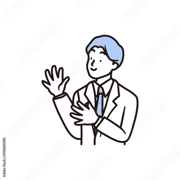 Fototapeta 笑顔でお祝いをするビジネスマンのシンプルな上半身のイラスト素材