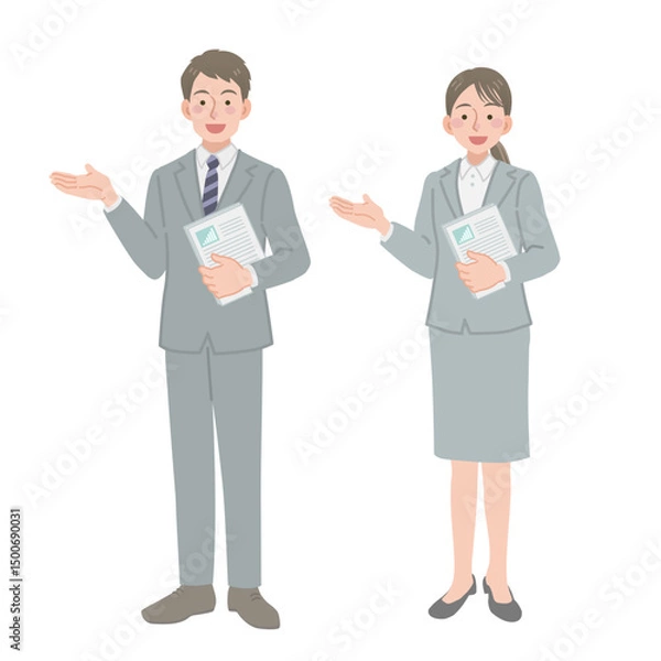Obraz 資料を持って立つ会社員の男女