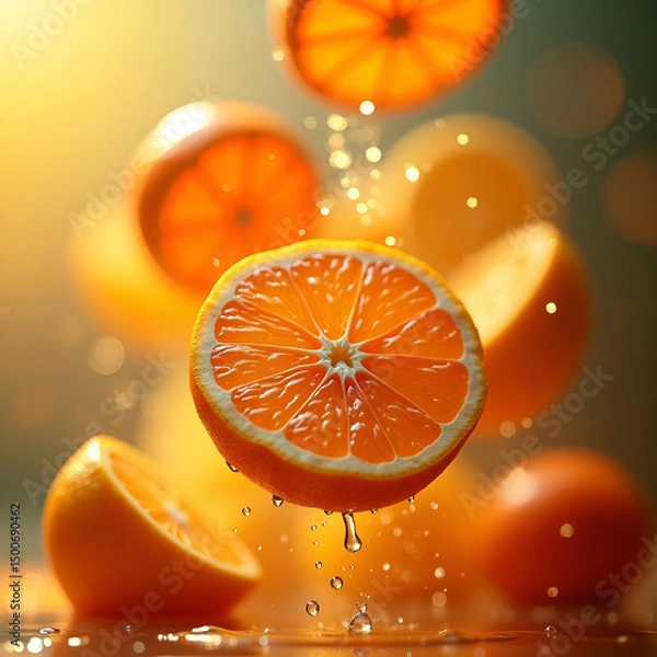 Obraz Fresh Orange Slices Splashing in Mid-Air – Citrus Burst Concept