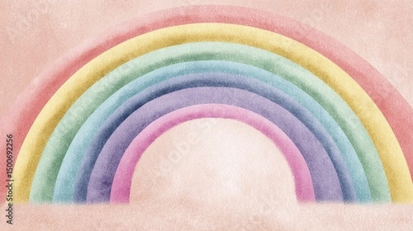 Fototapeta Pastel rainbow arc on textured background, creating a soft and dreamy aesthetic, ideal for children's themes or whimsical designs, showcasing free space for text