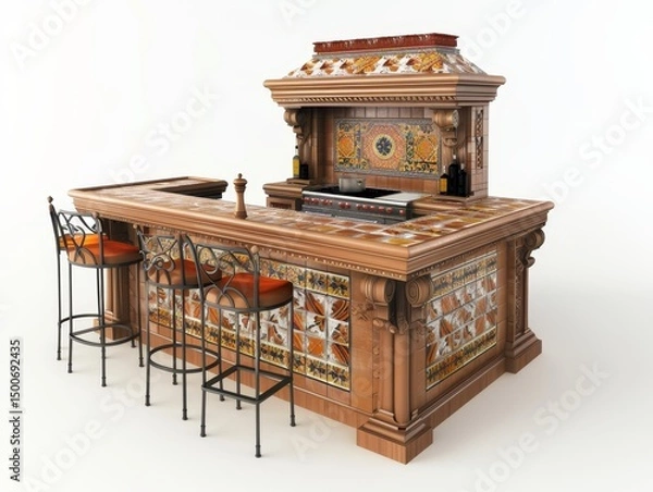 Fototapeta A beautifully crafted bar with ornate tiles and a classic design that speaks of tradition and attention to detail