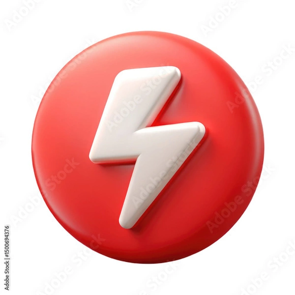 Fototapeta 3D Lightning Bolt Icon with Red Circular Base, Energy and Power Symbol, isolated on transparent white background, clipping path