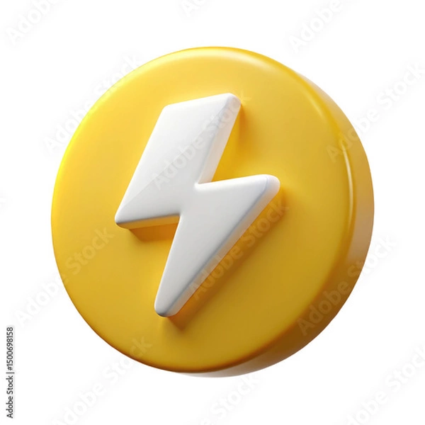 Fototapeta 3D Lightning Bolt Icon with Yellow Circular Base, Energy and Power Symbol, isolated on transparent white background, clipping path